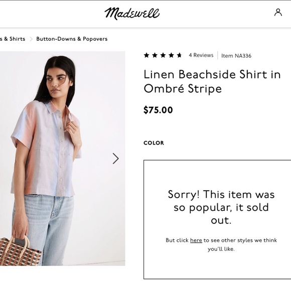 Madewell Linen Beachside Shirt in Ombré Stripe. XS - Picture 3 of 7